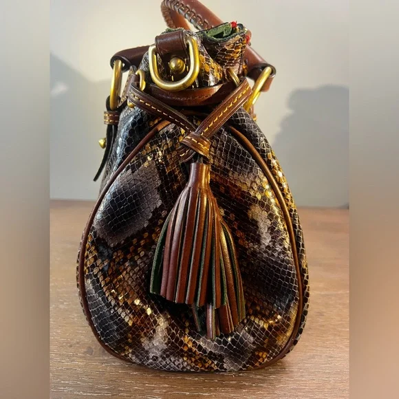 Dooney & Bourke Brown, Gold and Gray Exotic Python Satchel - Picture 6 of 13